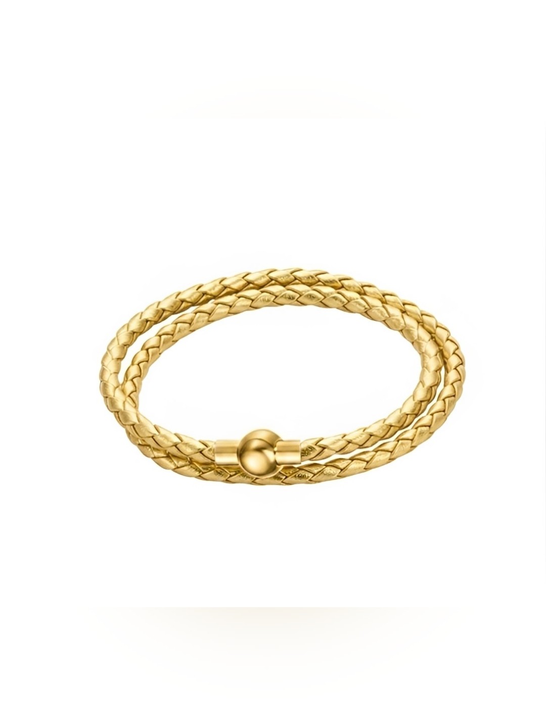 Linx Double Wrap Gold Leather Braided Cord Bracelet With Gold Magnetic Clasp